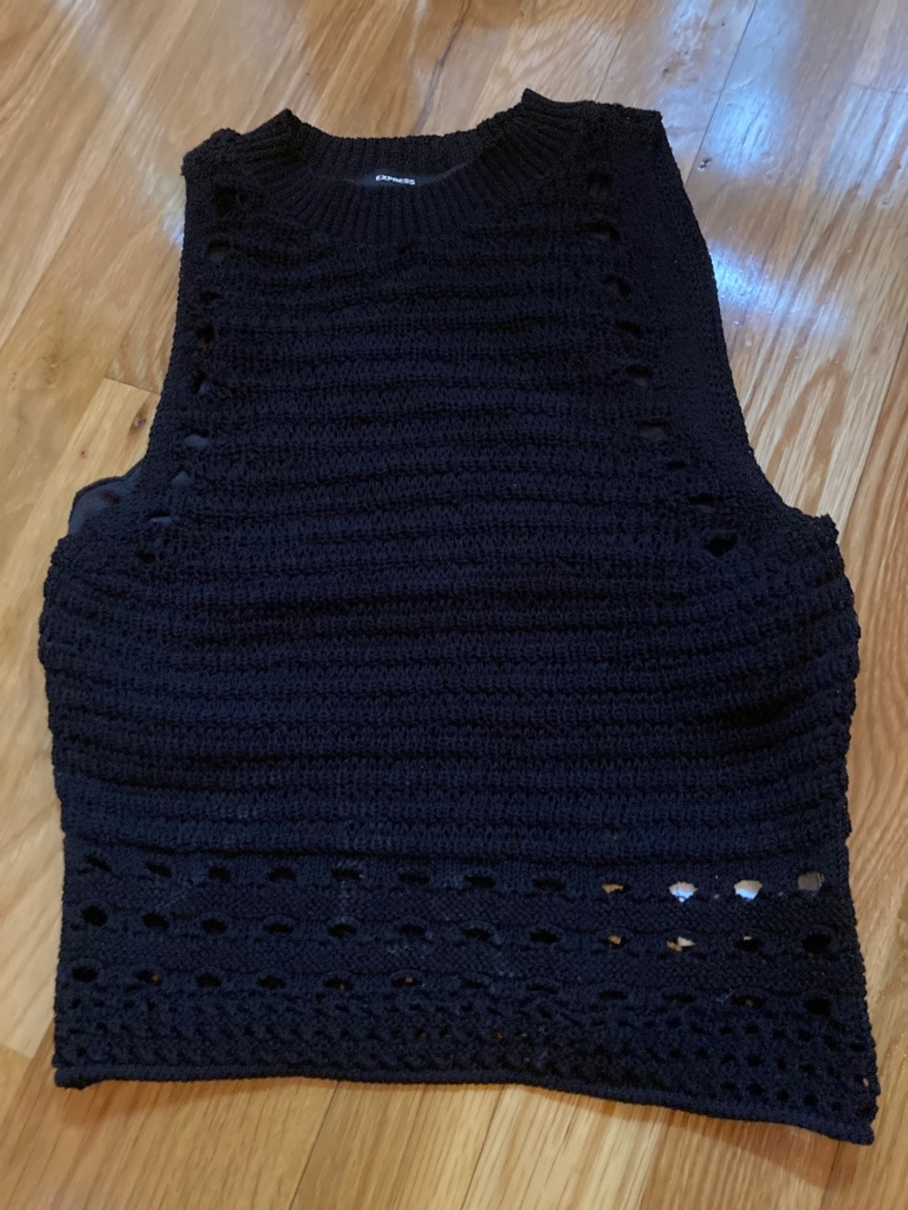 Express Sleeveless Black Crochet Sweater Sz XS